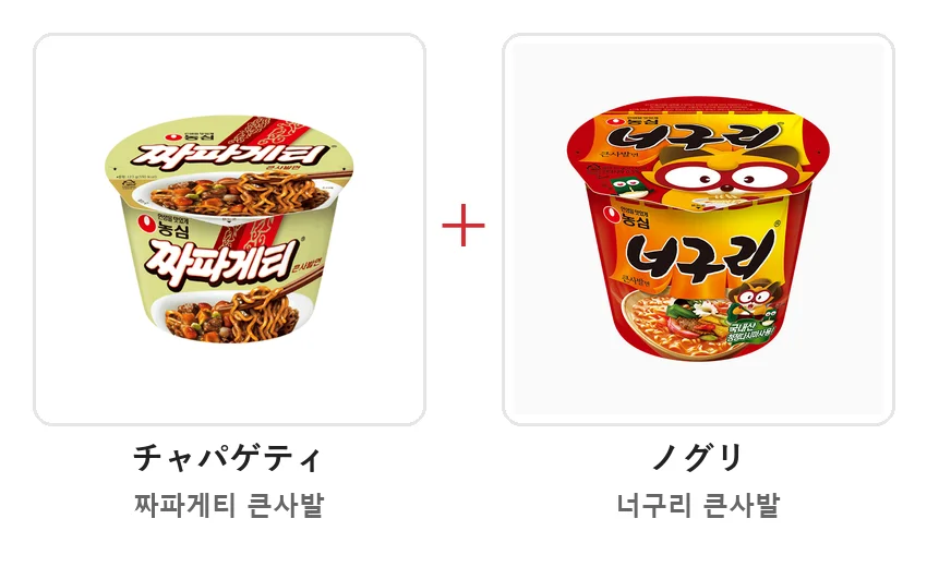 チャパゲティとノグリの大きいカップを＋でつないだ材料の写真