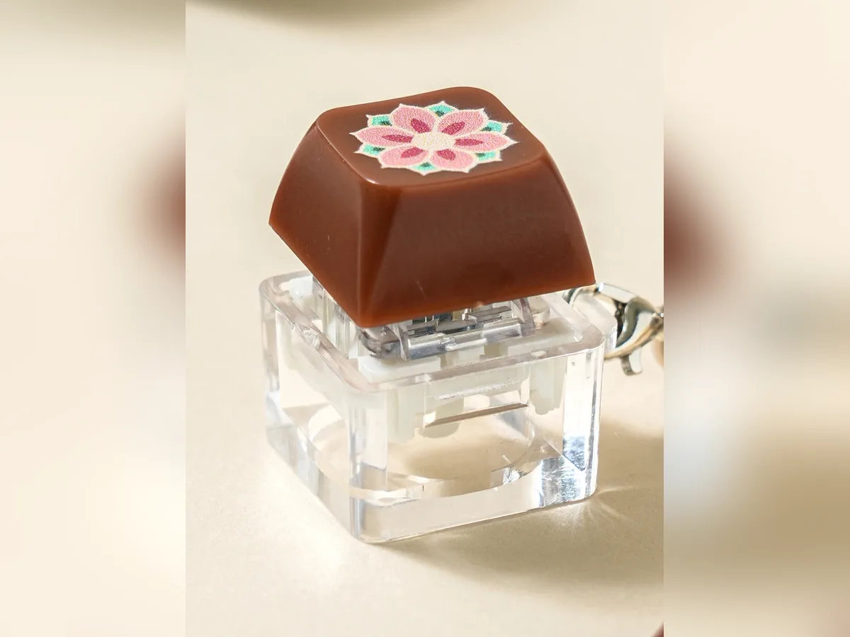丹青の花模様をのせたキーキャップ キーホルダー
