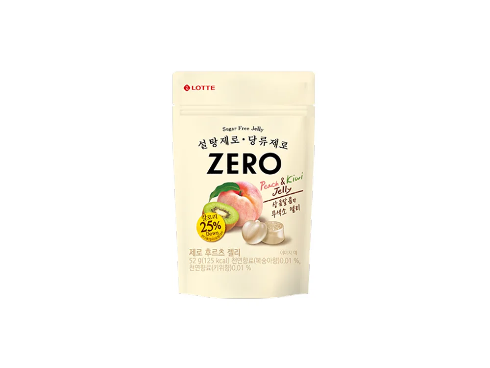 「ZERO」と書かれた桃とキウイ味のゼリーの袋