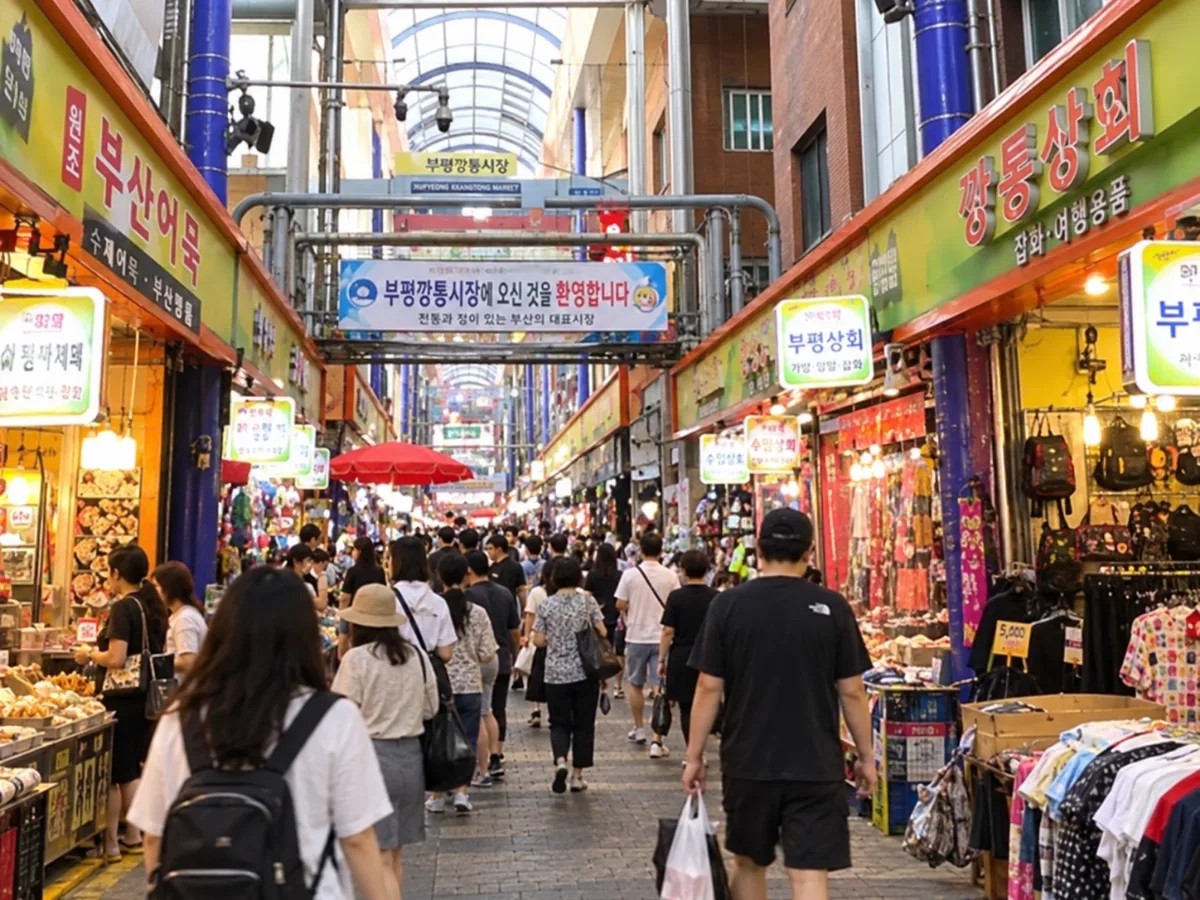 買い物客でにぎわう市場通路