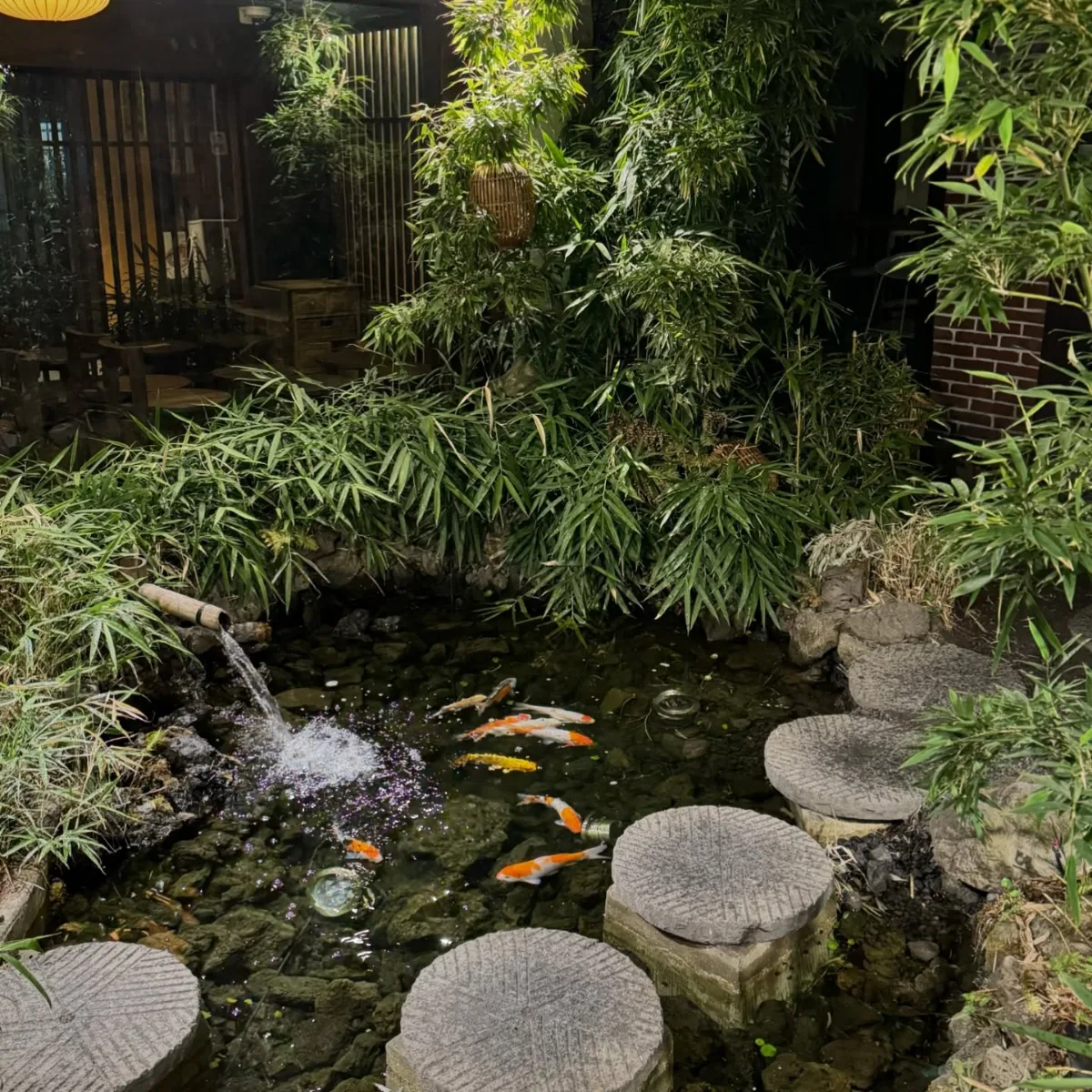 清水堂ベーカリー — 竹林に囲まれた錦鯉の池