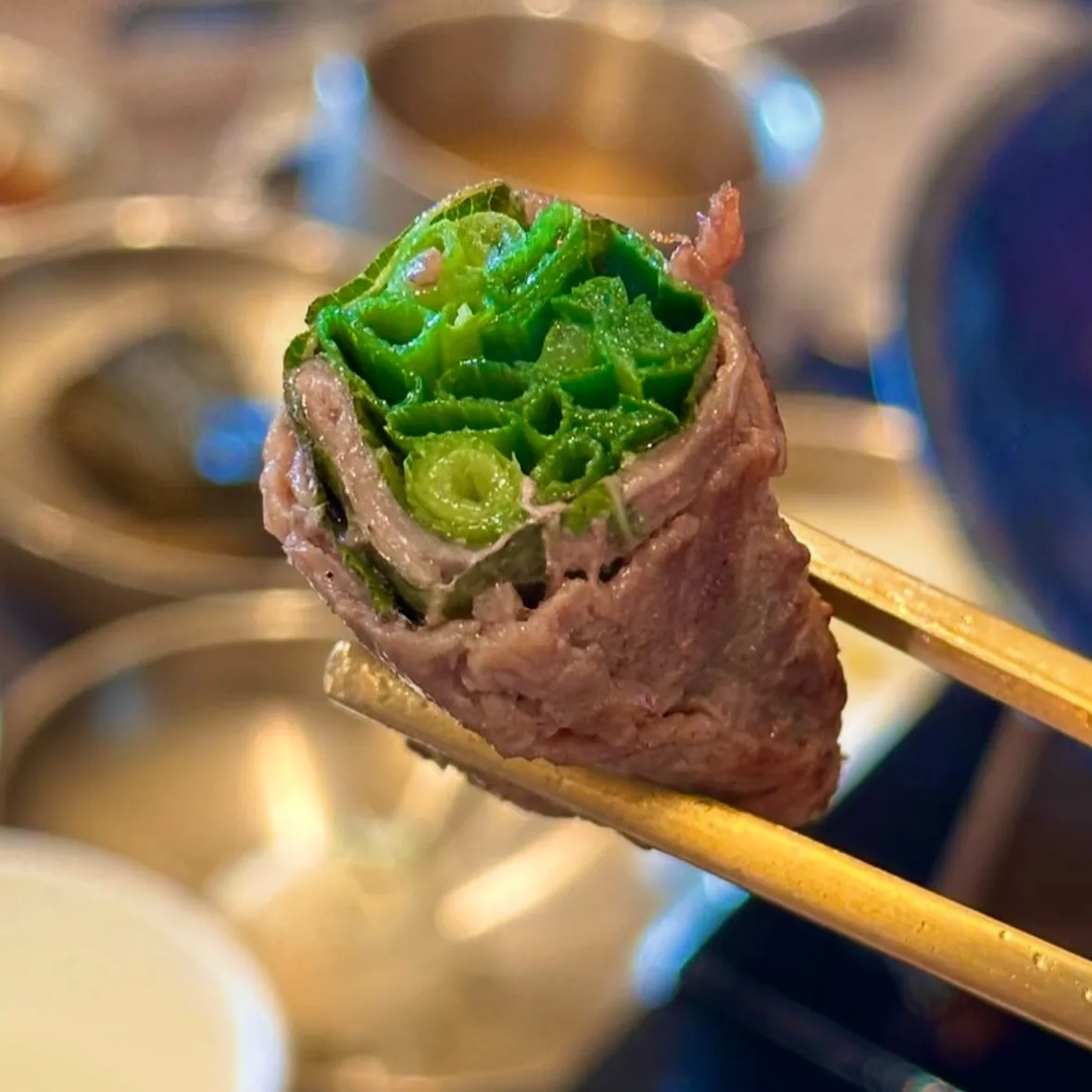 小ねぎを巻いた牛肉の断面