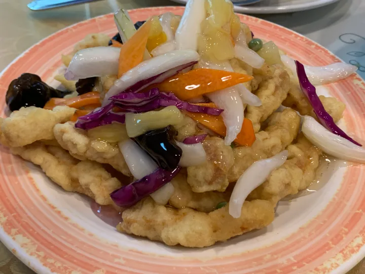 甘酢あんの揚げ豚と野菜