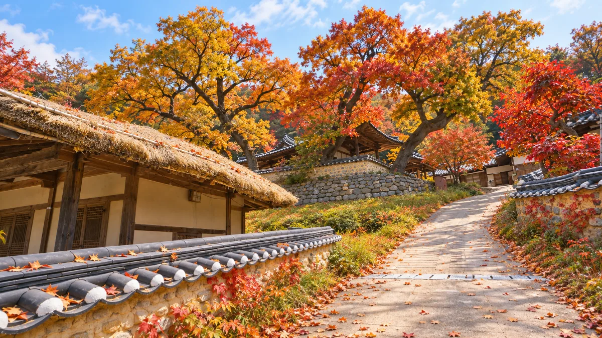 慶州良洞村 — 紅葉に彩られた村の坂道