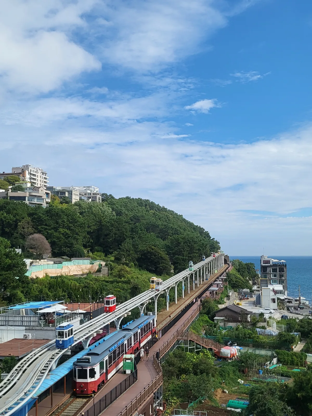 海沿いに延びる二層の線路