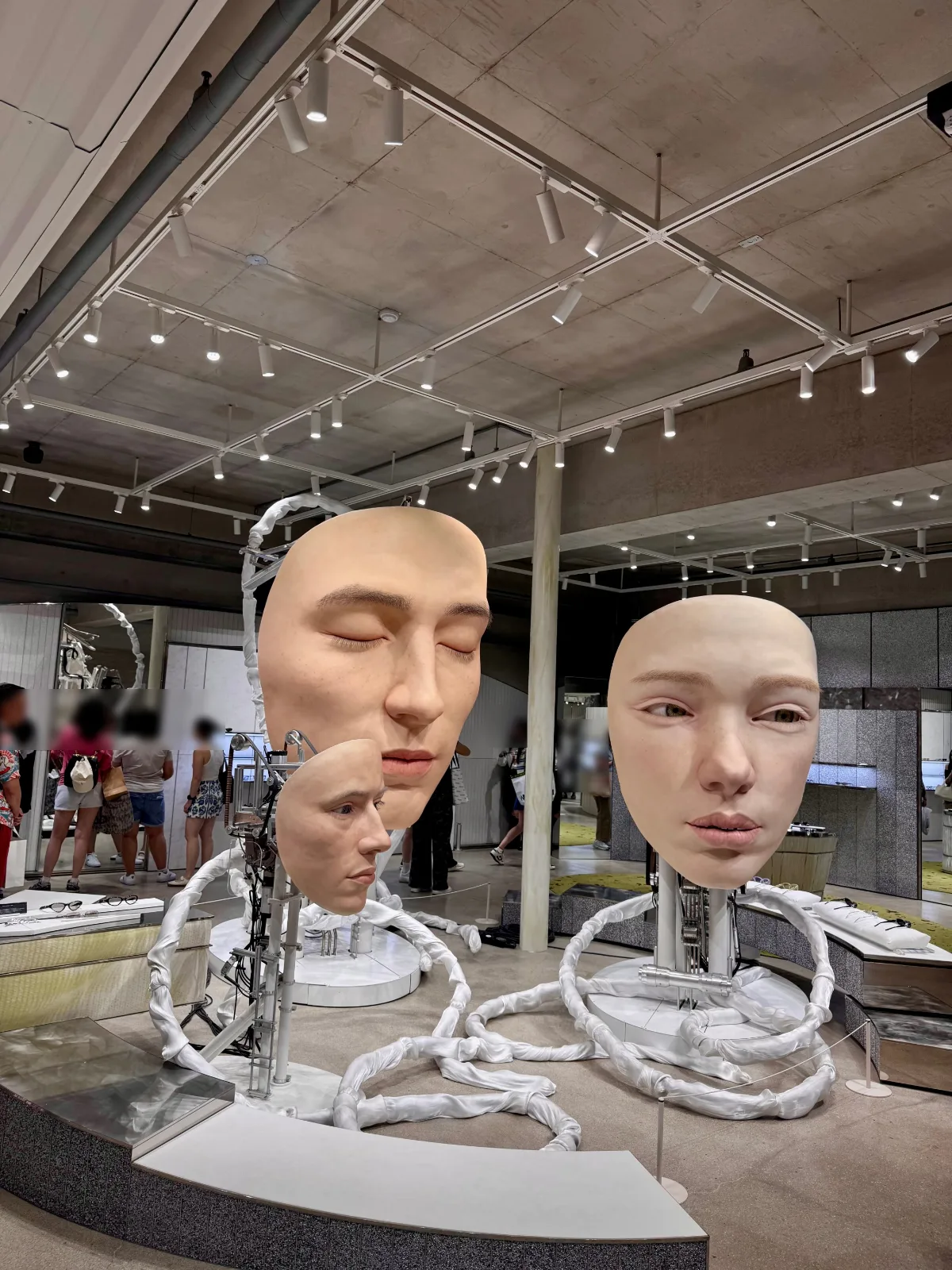 巨大な顔と機械の展示