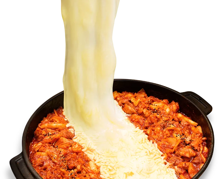 タッカルビに伸びるチーズ