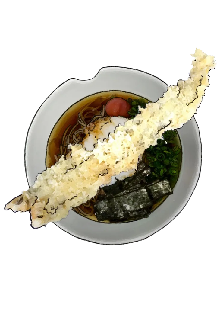 大きな穴子天をのせた冷そば