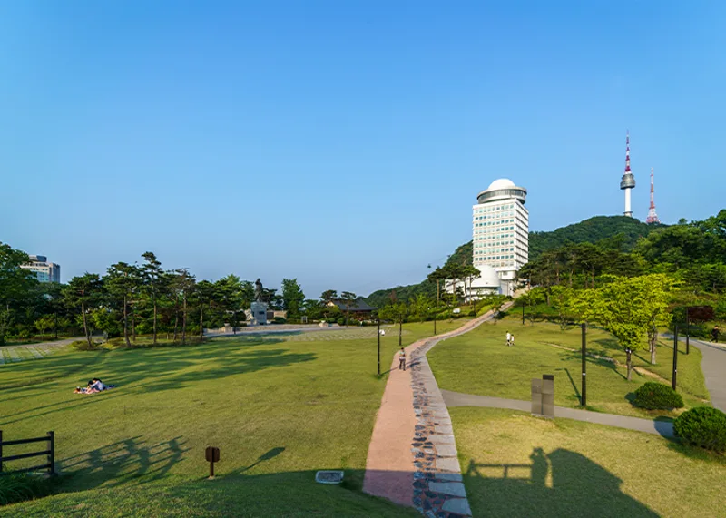 南山公園 白凡広場 — 芝生広場と南山の眺め