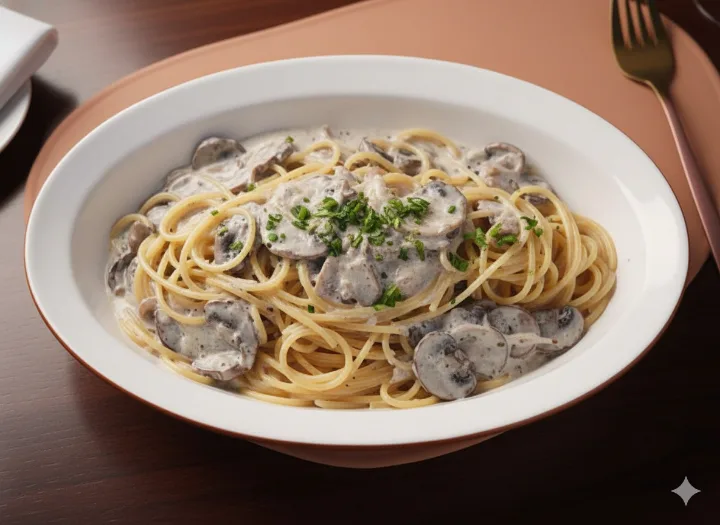 マッシュルームクリームパスタ（リングイネ）