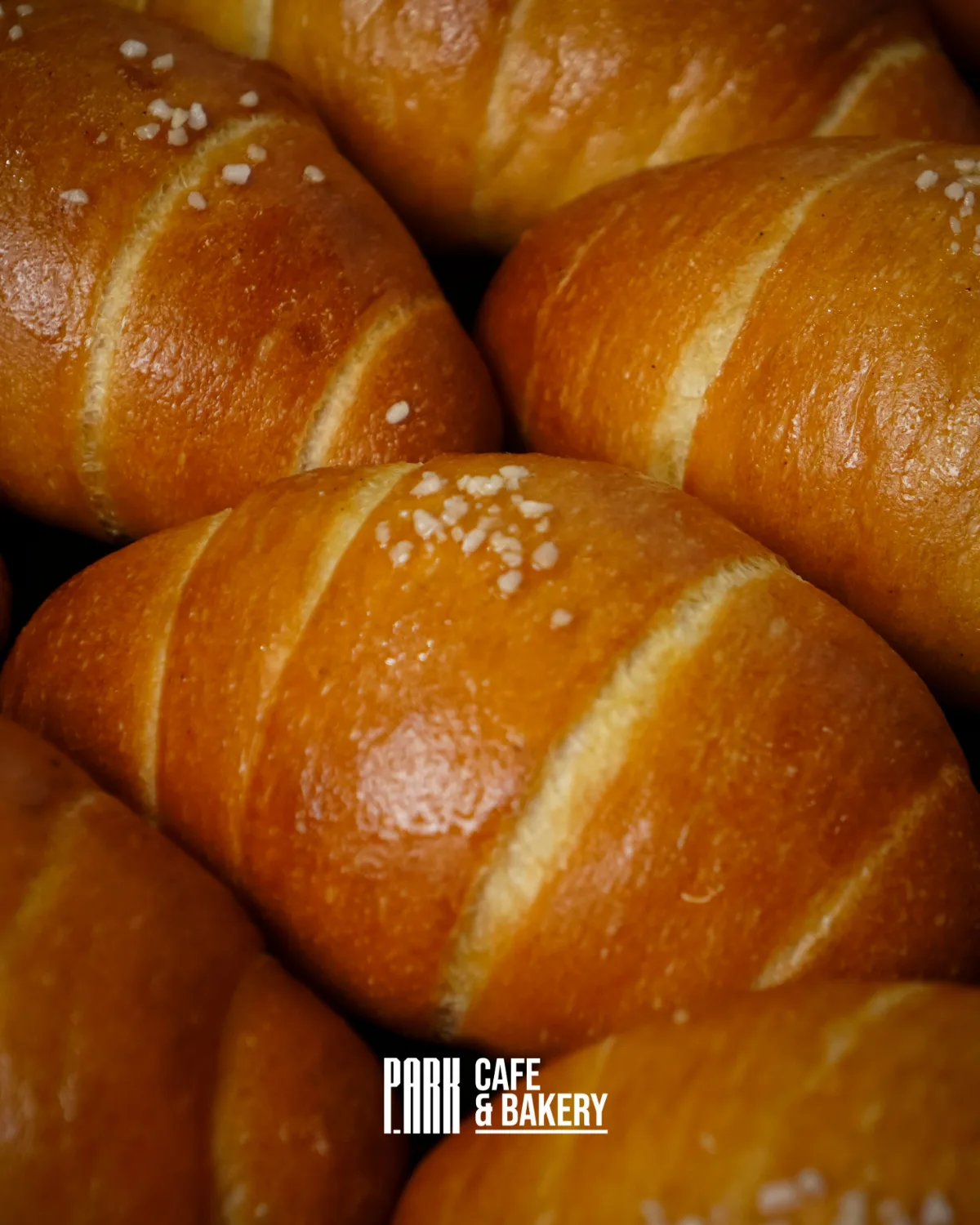 P.ARK CAFE&BAKERY — 塩粒が散ったつやのあるロールパン
