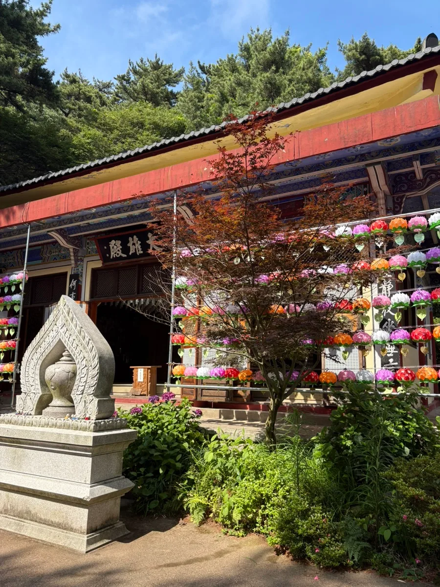 太宗台 — 色とりどりの提灯と大雄殿