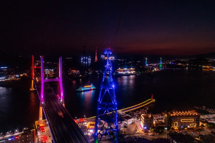 光る鉄塔と橋の夜景